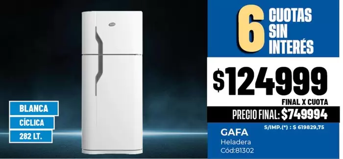 Gafa - Heladera Cíclica 282 Lt.