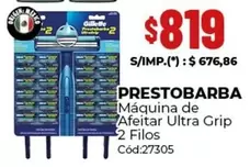 Gillette - PRESTOBARBA Máquina de Afeitar Ultra Grip 2 Filos Cód:27305