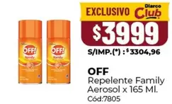 Off - Repelente Family Aerosol x 165 Ml. Cód:7805