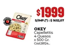 Okey - Capellettis 4 Quesos x 500 Gr. Cód:28124
