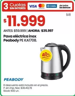 Peabody - Pava eléctrica inox PE KA1708