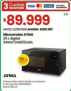 Atma - Microondas 25 L digital 94WATDGB25UAN