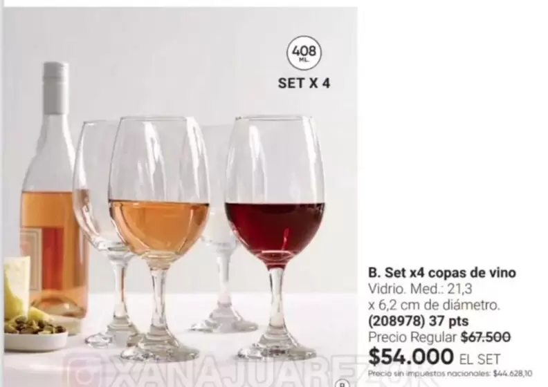 X$ - Set x4 copas de vino