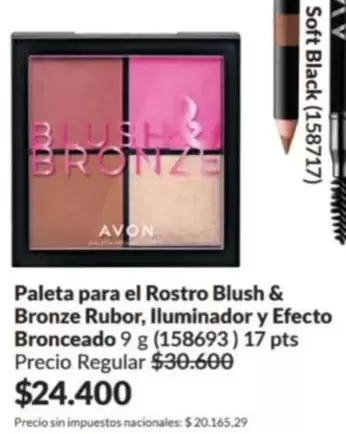 Avon - Paleta para el Rostro Blush & Bronze Rubor, Iluminador y Efecto Bronceado 9 g (158693)