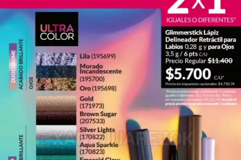Ultra - Glimmerstick Lápiz Delineador Retráctil para Labios 0.28 g y para Ojos 3.5 g