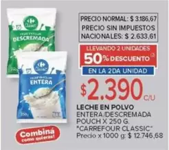 Carrefour - LECHE EN POLVO ENTERA/DESCREMADA POUCH