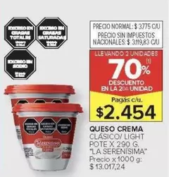 La Serenísima - QUESO CREMA CLÁSICO/ LIGHT POTE X 290 G