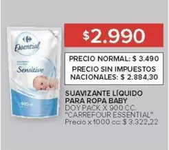 Carrefour - SUAVIZANTE LÍQUIDO PARA ROPA BABY DQY PACK X 900 CC