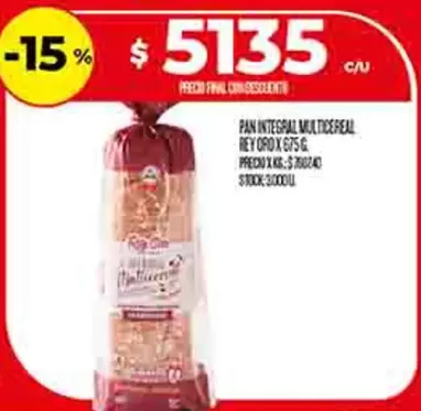 PAN INTEGRAL MULTICEREAL REY ORO X 675G