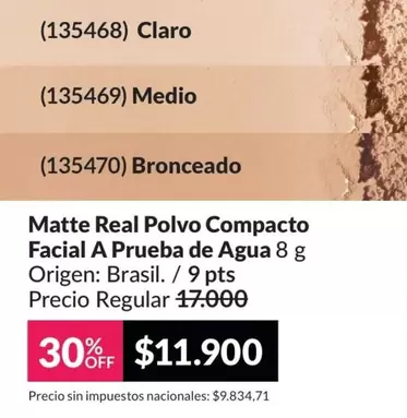 Real - Matte Polvo Compacto Facial A Prueba de Agua 8 g