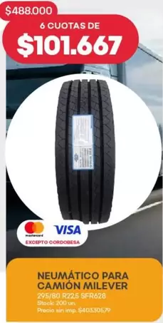 NEUMÁTICO PARA CAMIÓN MILEVER 295/80 R22.5 BFR628