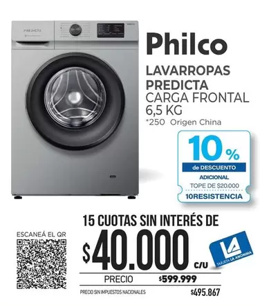 Philco - LAVARROPAS PREDICTA CARGA FRONTAL 6,5 KG
