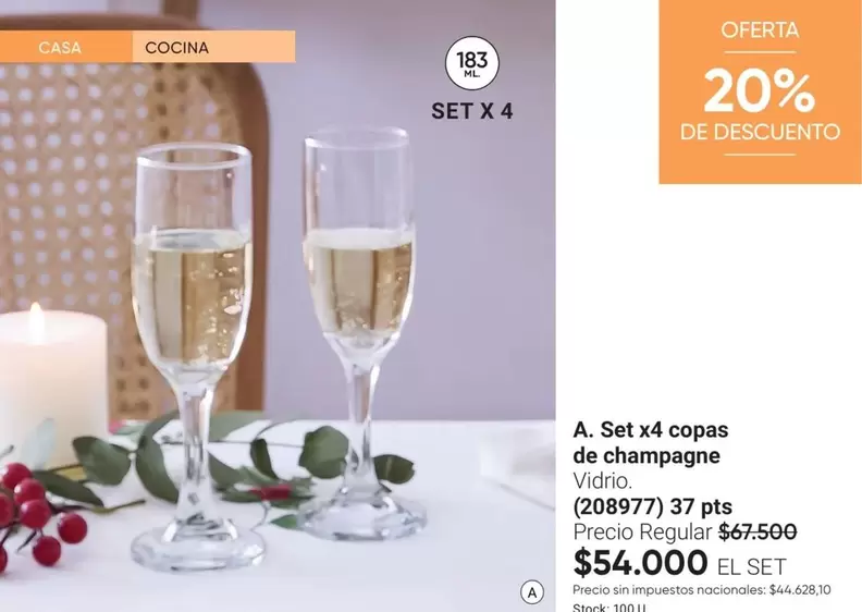 X$ - Set x4 copas de champagne Vidrio