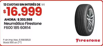 Firestone - Neumático F600 185 60R14