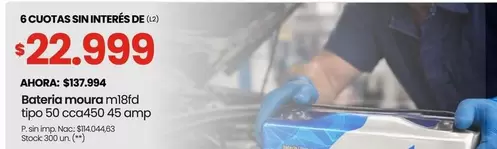 Bateria moura m18fd tipo 50 cco450 45 amp