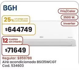 BGH - Aire acondicionado BSI35WCGT Cod. 534603
