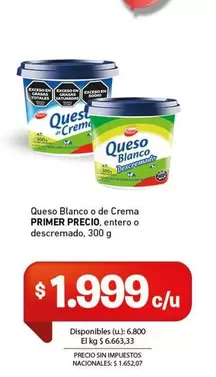 Primer - Queso Blanco o de Crema PRIMER PRECIO