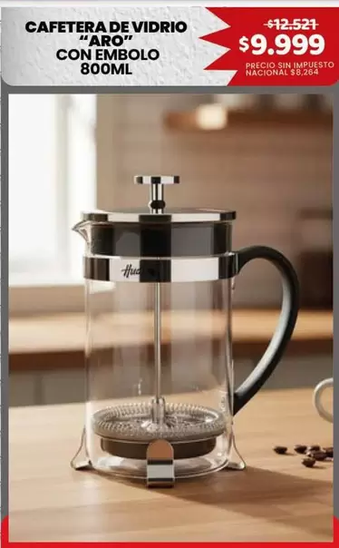 Aro - CAFETERA DE VIDRIO "ARO" CON EMBOLO 800ML