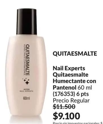 Avon - QUITAESMALTE Nail Experts Humectante con Pantenol 60 ml (176353)