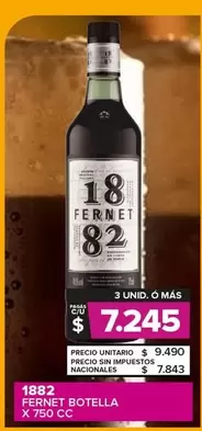 1882 - FERNET BOTELLA X 750 CC
