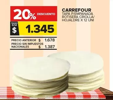 Carrefour - TAPA P/EMPANADA ROTISERA CRIOLLA/ HOJALDRE X 12 UNI