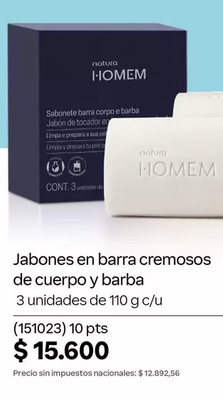 Natura - Jabones en barra cremosos de cuerpo y barba