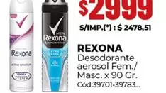Rexona - Desodorante aerosol Fem./ Masc. x 90 Gr. Cód:39701-39783