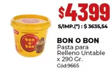 Bon o Bon - Pasta para Relleno Untable x 290 Gr. Cód:9665