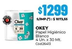 Okey - Papel Higi00enico Blanco 4 Un. x 30 Mt. C0d:26413