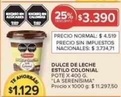 La Serenísima - DULCE DE LECHE ESTILO COLONIAL