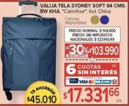 Carrefour - VALIJA TELA SYDNEY SOFT 64 CMS. 8W KHA