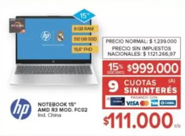 HP - NOTEBOOK 15" AMD R3 MOD. FC02