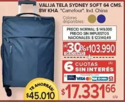 Carrefour - VALIJA TELA SYDNEY SOFT 64 CMS. 8W KHA