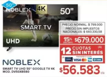Noblex - SMART TV UHD 50" GOOGLE TV 4K MOD. DV50X8580