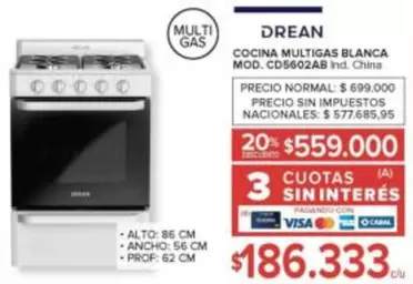 Drean - COCINA MULTIGAS BLANCA MOD. CD5602AB