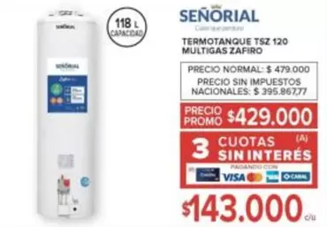 Señorial - Termotanque TSZ 120 Multigas Zafiro