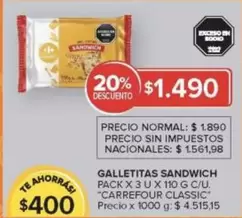 Carrefour - GALLETITAS SANDWICH PACK X 3 U X 110 G C/U