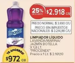 Procenex - LIMPIADOR LÍQUIDO LAVANDA/MARINA/JAZMÍN BOTELLA