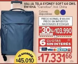 Carrefour - VALIJA TELA SYDNEY SOFT 64 CMS. 8W KHA