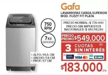 Gafa - LAVARROPAS CARGA SUPERIOR MOD. FUZZY FIT PLATA