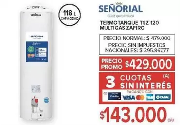 Señorial - Termotanque TSZ 120 Multigas Zafiro