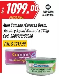 Mas - Atun Cumana / Caracas Desm. Aceite y Agua/ Natural x 170gr Cod. 36099/8/50360