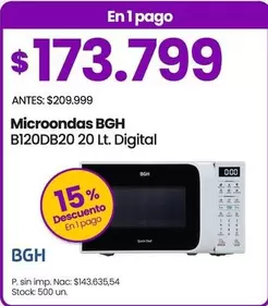 BGH - Microondas B120DB20 20 Lt. Digital