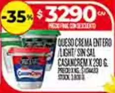 Casancrem - QUESO CREMA ENTERO / LIGHT / SIN SAL