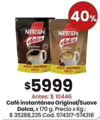 Nescafé - Café instantáneo Original/Suave Dolca