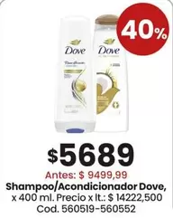 Dove - Shampoo/Acondicionador, x 400 ml. Cod. 560519-560552