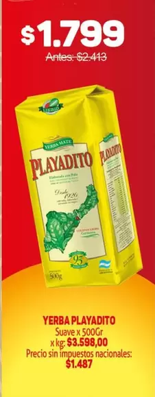 Playadito - YERBA PLAYADITO Suave x 500Gr