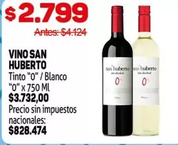 X$ - VINO SAN HUERTO Tinto "0" / Blanco "0"