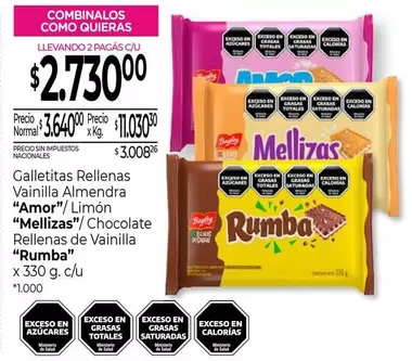 Amor - Galletitas Rellenas Vainilla Almendra ""/ Limón "Mellizas"/ Chocolate Rellenas de Vainilla "Rumba"