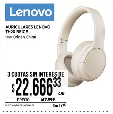 Lenovo - AURICULARES TH20 BEIGE